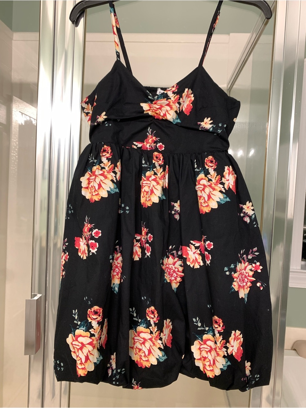 Rue 21 Black Floral Spaghetti-Strap Mini Dress Balloon Hem Junior Size Small NWT